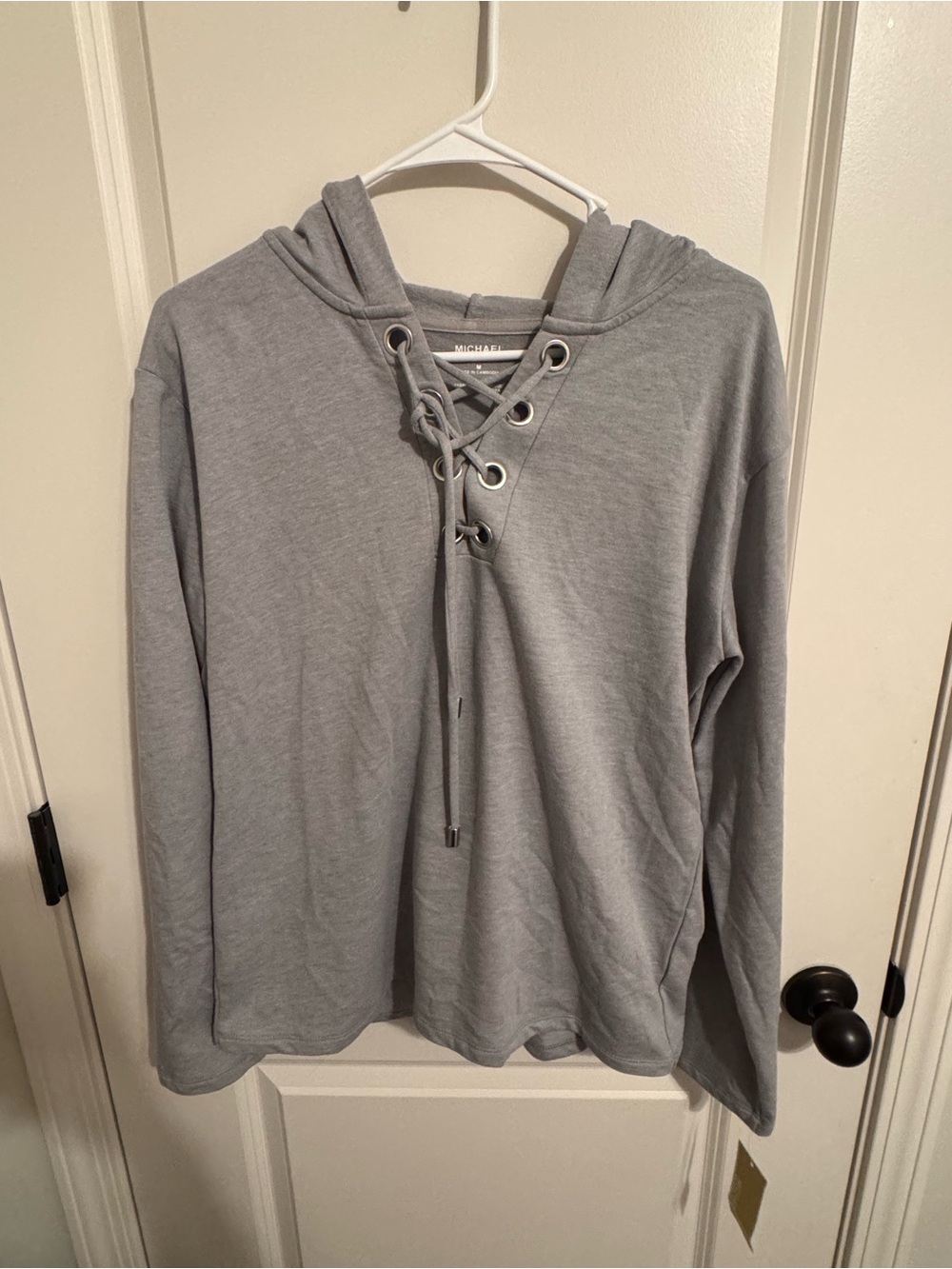 NWT Michaels Light Gray Lace-Up Hooded Sweater